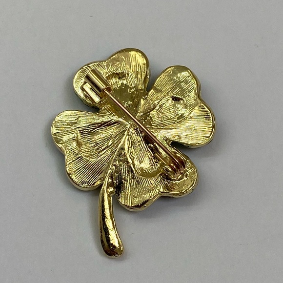 Four Leaf Clover Brooch with Rhinestones - Picture 4 of 6